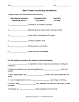Rain Forest Products Worksheet