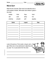 Science and Language Arts: Word Sort