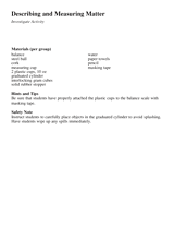 Investigate Activity: Describing and Measuring Matter