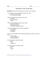 Mountains of the World Quiz